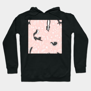 Skunks and White Flowers on Pink Hoodie